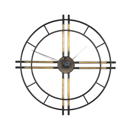 Joanna Black metal clock with gold tubes round