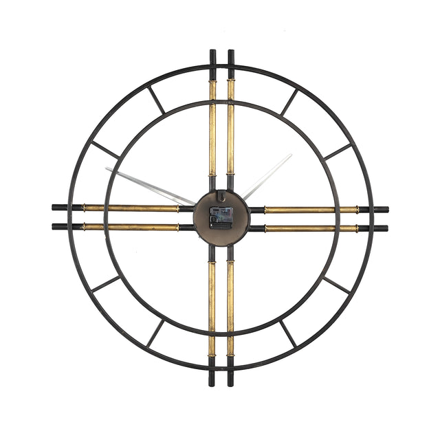 Joanna Black metal clock with gold tubes round