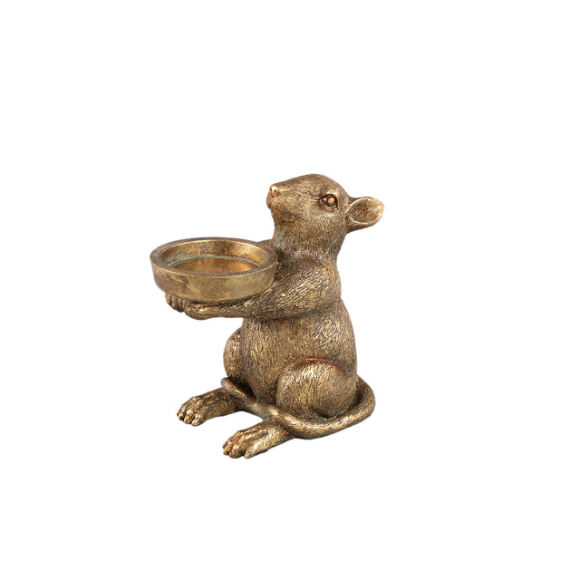 Miro Gold polyresin mouse candle holder