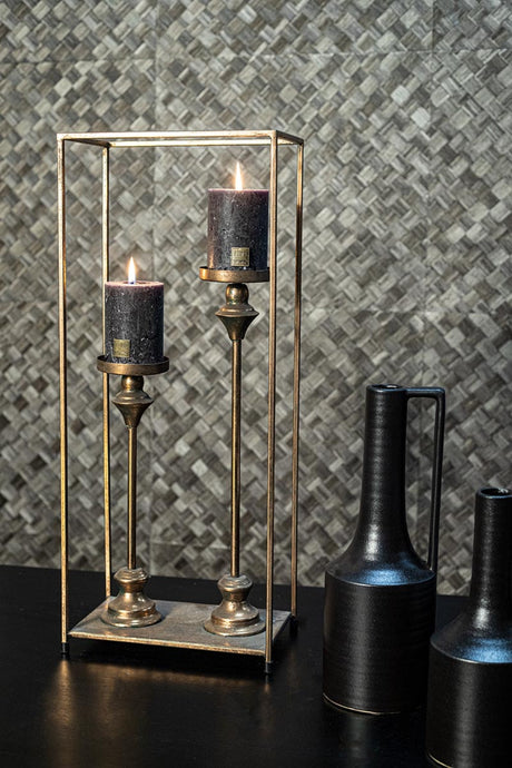 Raddy Copper iron candleholders in frame rectangle