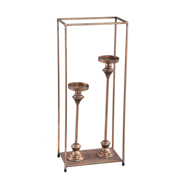 Raddy Copper iron candleholders in frame rectangle