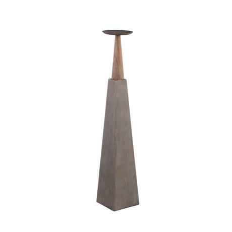 Cinder Grey metal piramid candleholder with wood