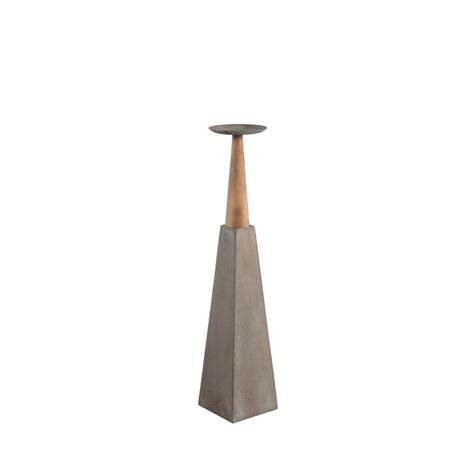 Cinder Grey metal piramid candleholder with wood