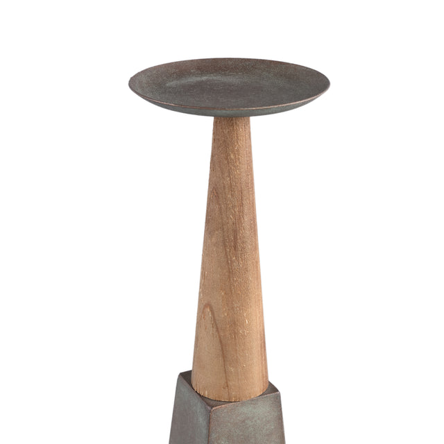 Cinder Gray metal piramid candleholder with wood