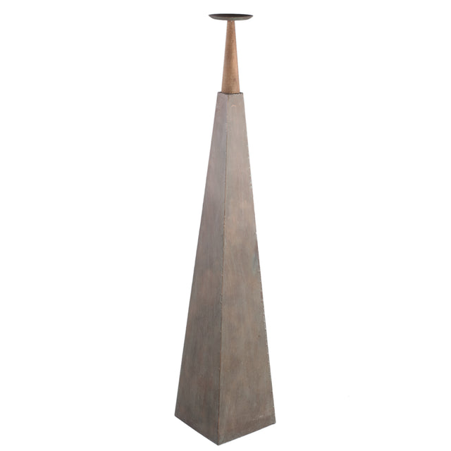 Cinder Gray metal piramid candleholder with wood