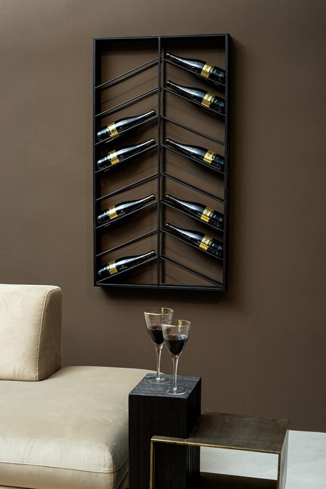 Vinno Black iron winerack symmetrical layers rect