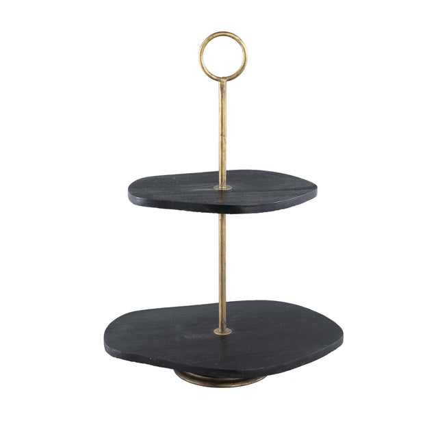 Suranne Black wood etagere with gold iron handle