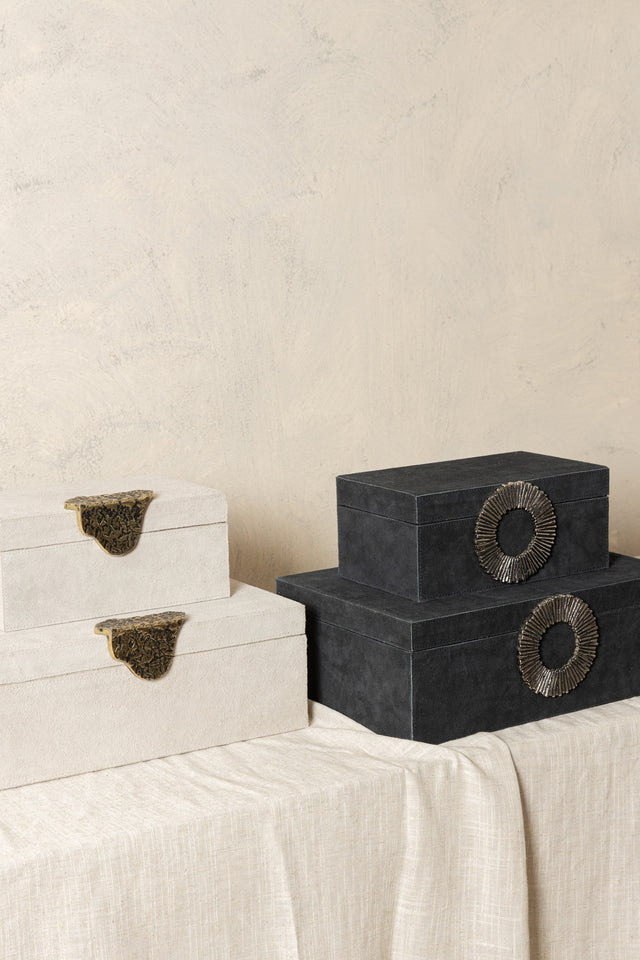 Hazael Black suede box silver handle set of 2