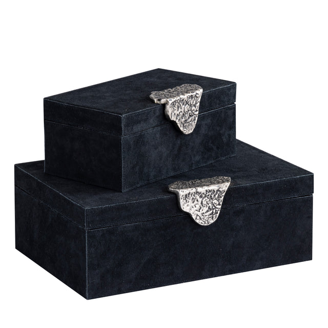 Hazael Black suede box silver handle set of 2