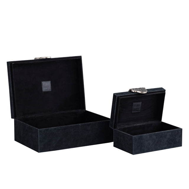 Hazael Black suede box silver handle set of 2