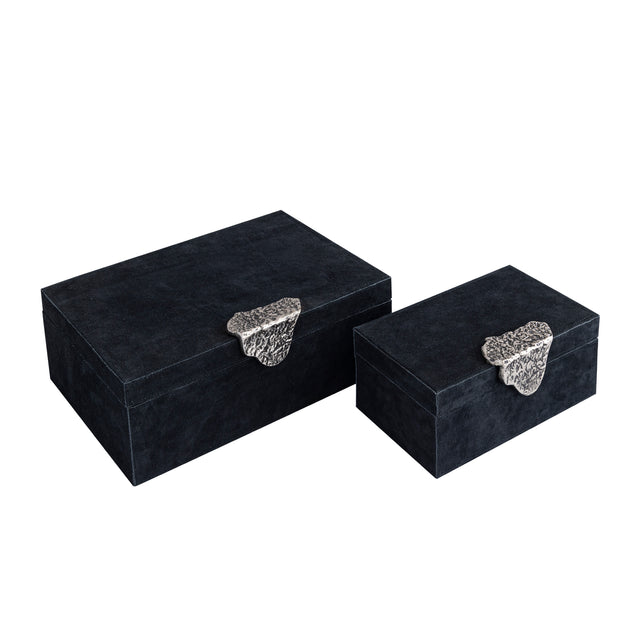 Hazael Black suede box silver handle set of 2