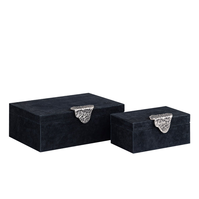 Hazael Black suede box silver handle set of 2