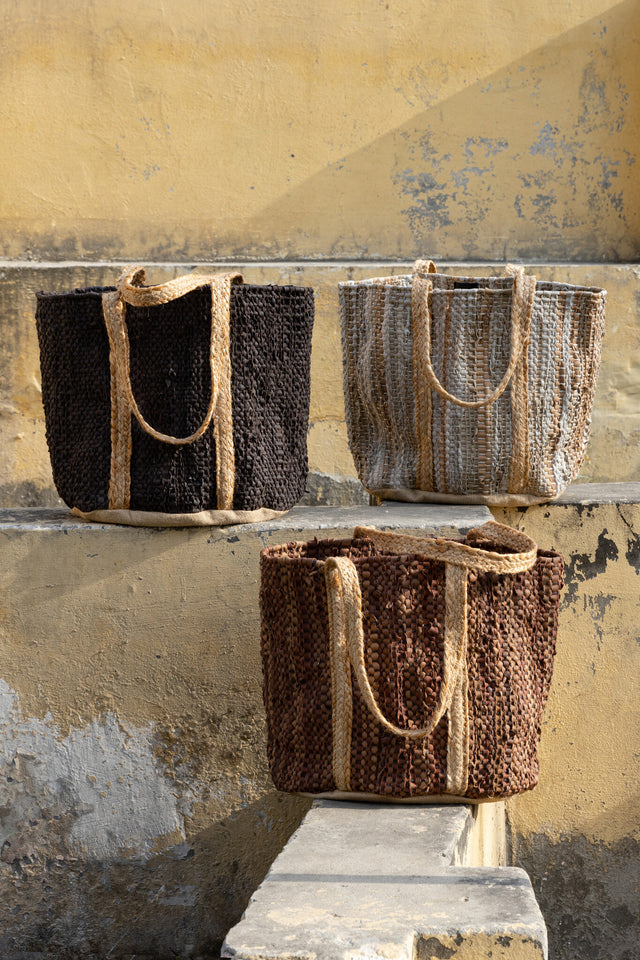 Cherree jute leather round basket handles