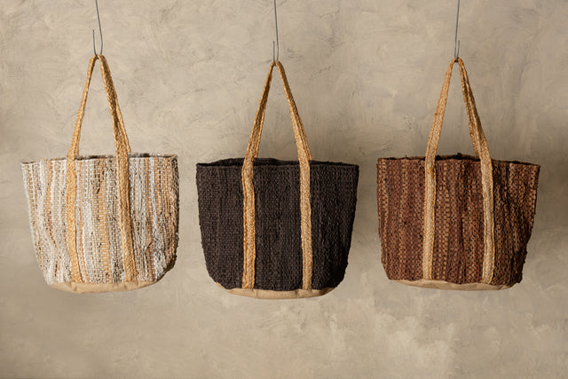 Cherree jute leather round basket handles