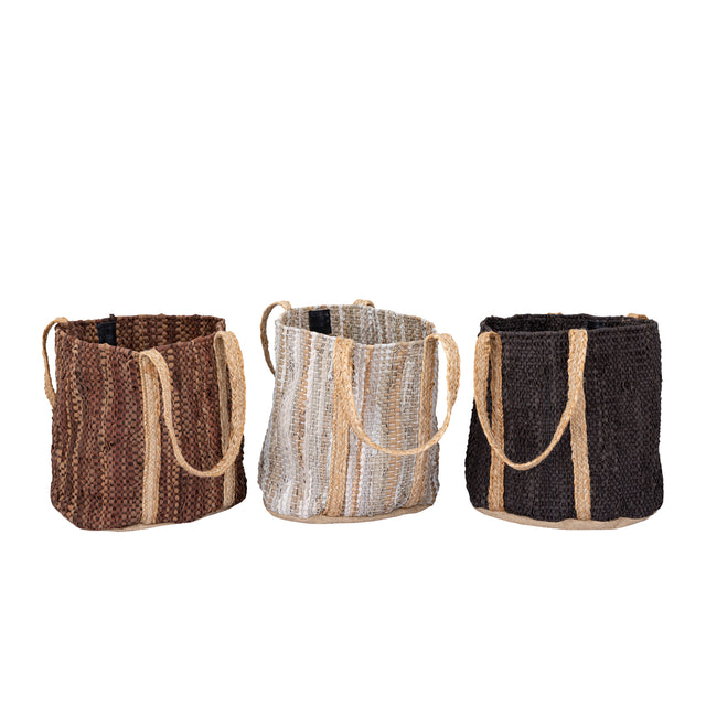 Cherree jute leather round basket handles