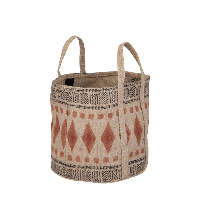 Noyaan Brown jute round basket rhombic pattern