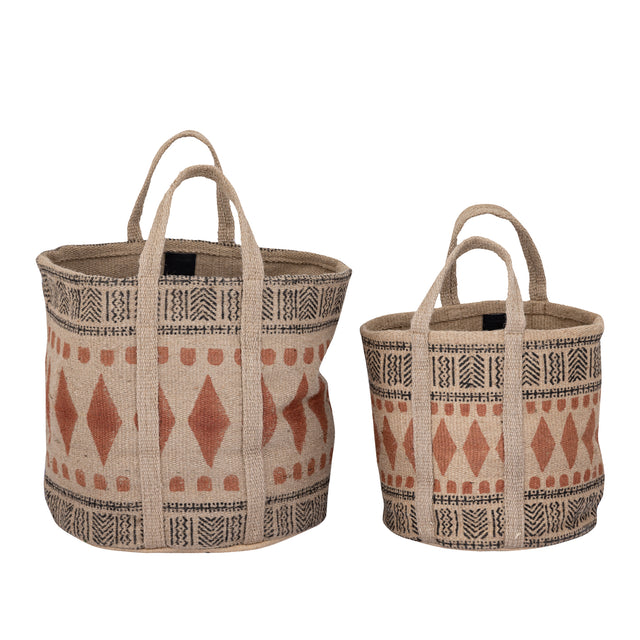 Noyaan Brown jute round basket rhombic pattern