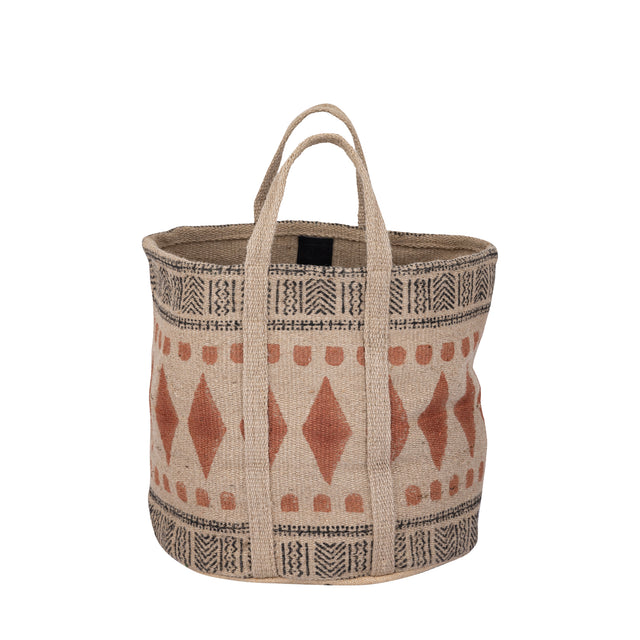 Noyaan Brown jute round basket rhombic pattern