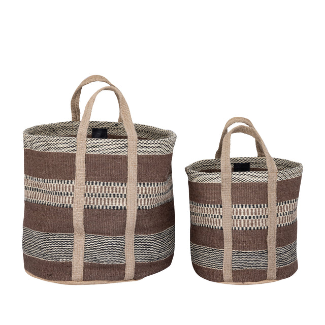 Toccara Brown jute round basket lines pattern