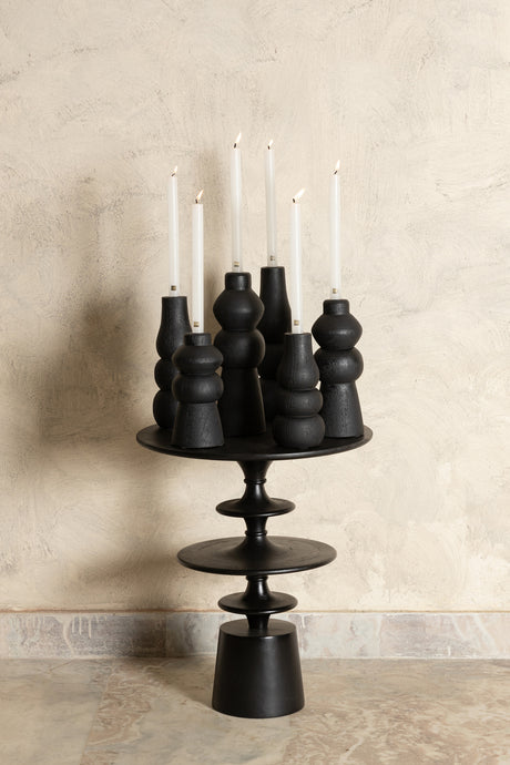 Emmie Black mango wood round candle holder bulbs M