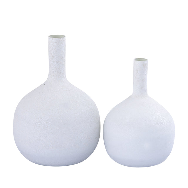 Saim White round glass bottle rustic finish S