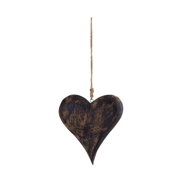 Carin Brown wood hanging heart with beads