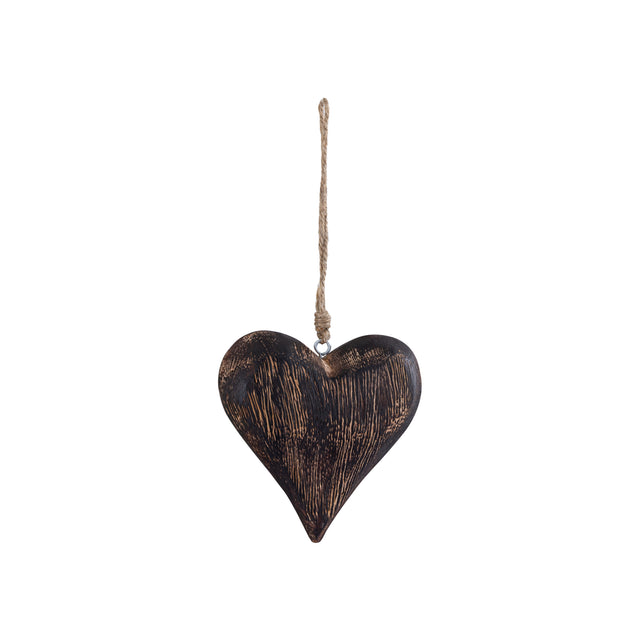 Carin Brown wood hanging heart with beads